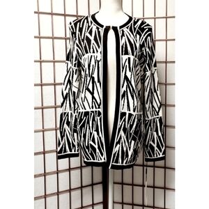 Calvin Klein Black/Ivory Abstract Print Round Neck Cardigan in Ber
